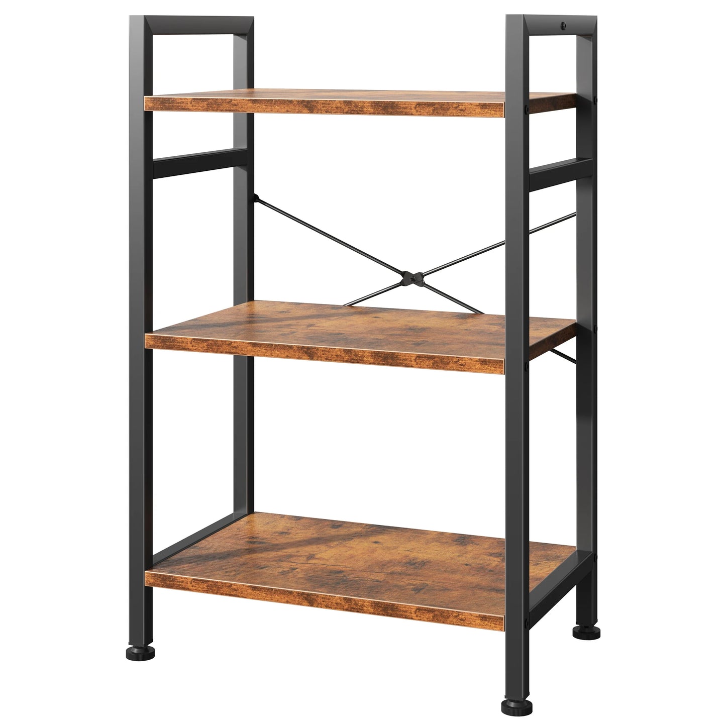 MCQ 3 Tiers Metal Classic Bookshelf Freestanding Tall Display Shelf Wooden Storage Tall Display Shelves Bookshelf Sturdy Structure Graduated Shelves Adjustable Feet for Home