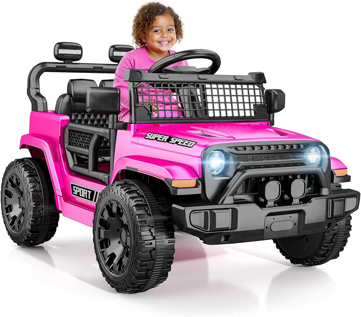 12V Ride on Car for Kids, Electric Car with Parent Remote Control, Spring Suspension, LED Lights & Music Player, Easy to Assemble