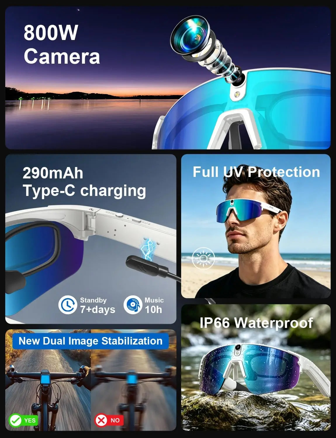 2026 4K 8MP AI Smart Glasses Sport Cycling Sunglasses Camera HD Video Photo Recording Live Translation IP66 for Hiking Running
