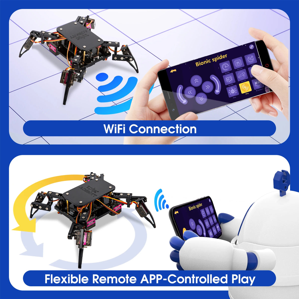 ACEBOTT ESP8266 Bionic Quadruped Spider Robot Kit App Remote Control Walking Crawling STEM Robotics Project for Arduino ESP32