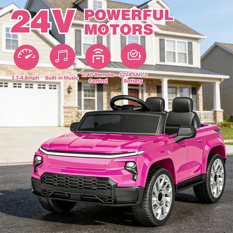 24V Licensed Chevrolet Silverado Electric Car for Kids, Ride-On Truck with Parent Remote Control, Soft Start, 3 Speeds, Music Player, Seat Belts