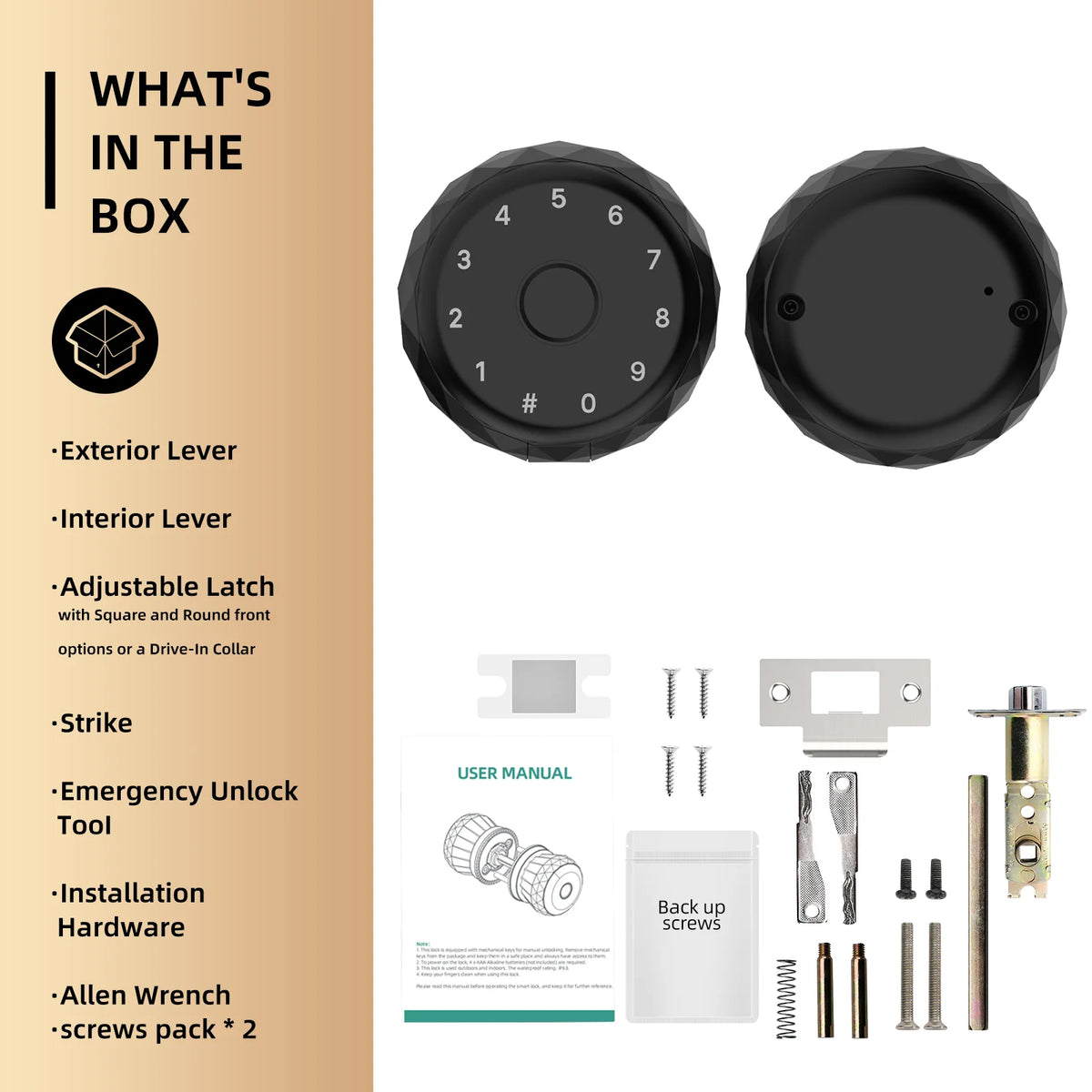 Viladepot Smart Lock Fingerprint, Passcode, App Control, Type-C Emergency Power, Indoor Door Lock