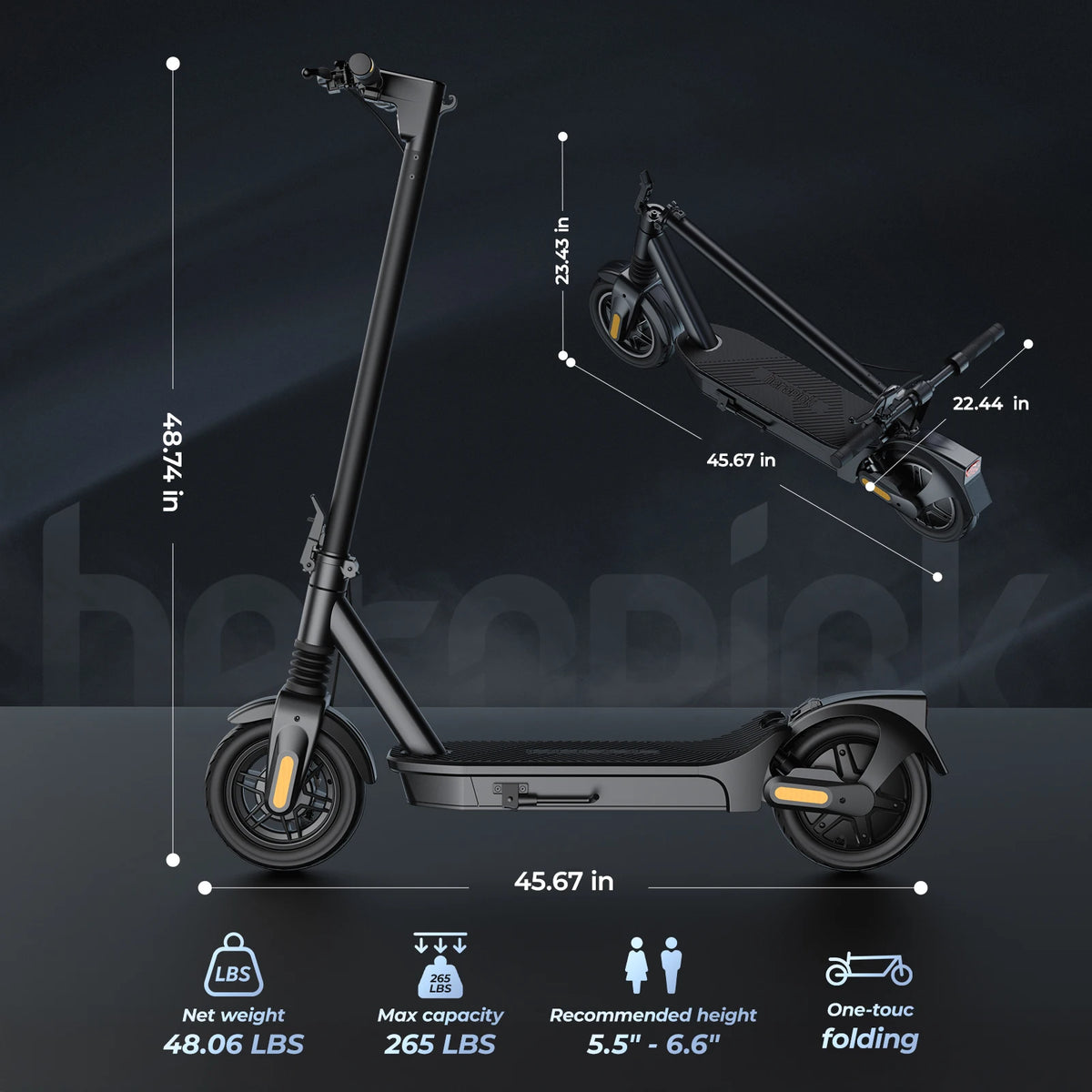 E8/10 Foldable E-Scooter 500/1000W 20mph 20/40miles Max Range Dual Suspension APP Smart Control Powerful Motor Electric Scooter