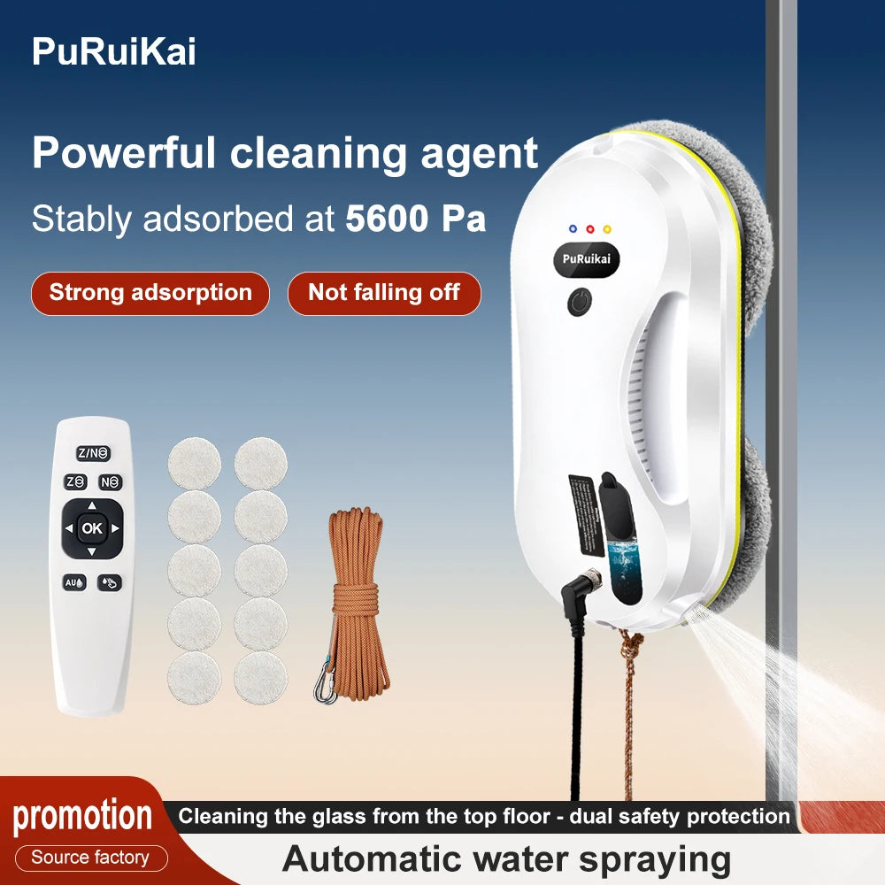 PuRuiKai Household Window Automatic Water Spray Cleaning Robot,With Intelligent Edge Detection System,Robot Glass Cleaner