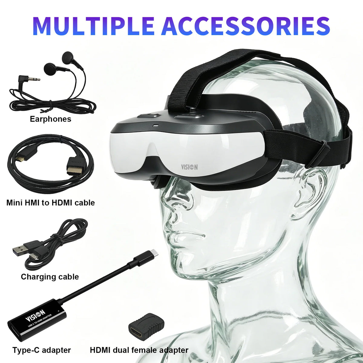 Portable Head Mounted Monitor 300 Inch 290g Ultra-Light Personal Theater 720P HDMI Wearable Display for Gaming & Movies