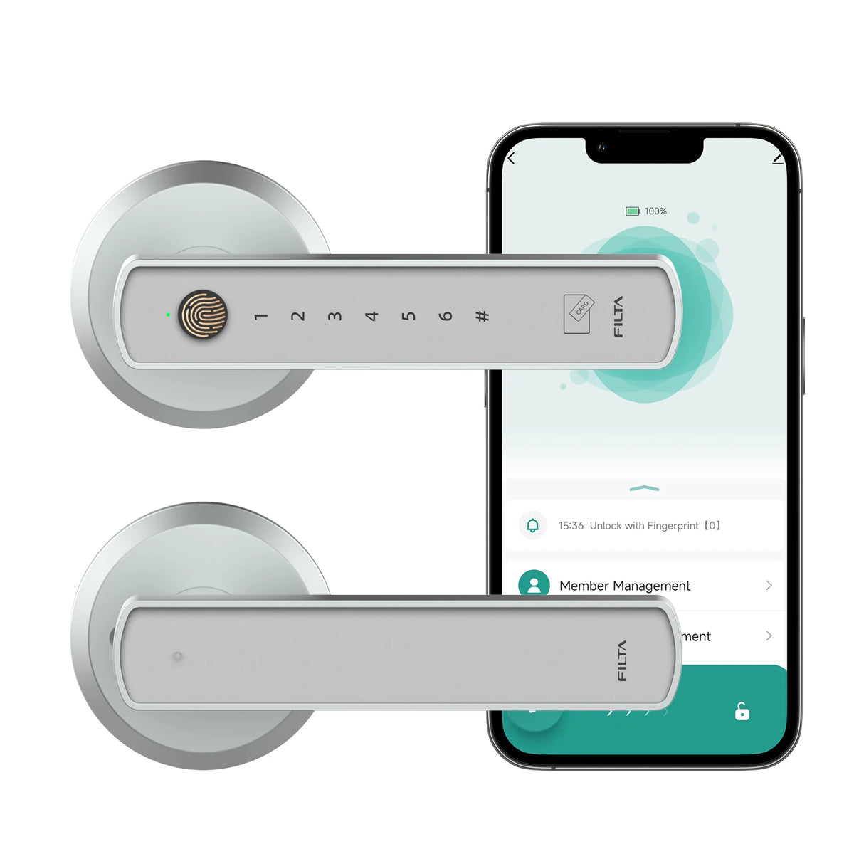 Viladepot Smart Lock Fingerprint, Passcode, Card, App Control, Type-C Emergency Power, Indoor Door Lock
