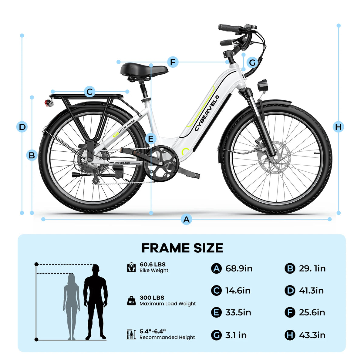 Cybervelo 26" Step-Thru Commuter, 500W Peak 48V 25Ah Detachable Battery, Long Range 7-Speed Shift Electric Bike for Adult EK7 EK10