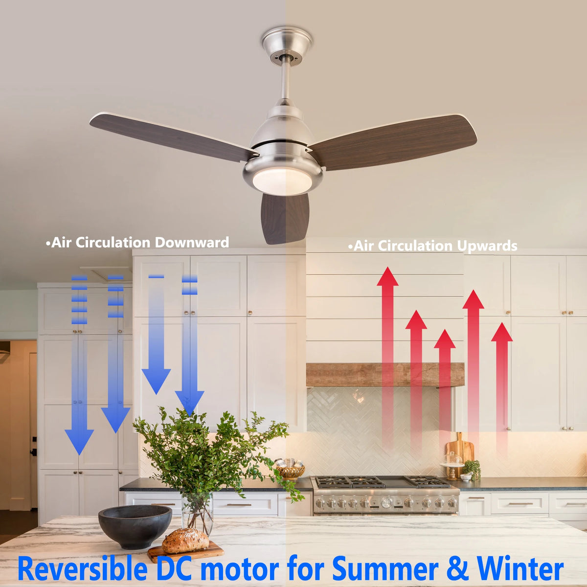 6 Speeds Ceiling Fan Light 35dB Quiet Pure Copper Motor with Remote Control 3 Color Dimmable LED Timer 1-4H Reversible Function For Bedroom Living Room Dining Room Home Office
