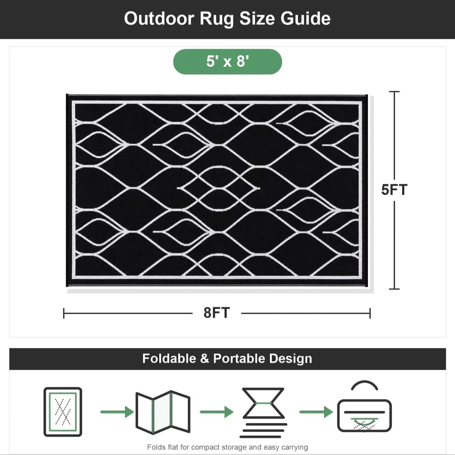 5x8 FT Indoor Outdoor Rug Waterproof Reversible Plastic Straw Patio Mat 340GSM PP Foldable Quick Dry UV Resistant Easy Clean Rug for Patio Deck RV Camping