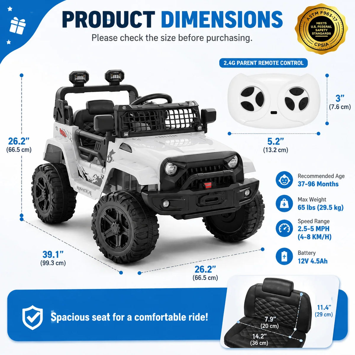 12V Kids Electric Ride on Truck with Parent Remote Control Spring Suspension Bluetooth Speaker LED Headlights All Terrain Toy Car with Safety Belt for Toddlers Outdoor Driving Gift