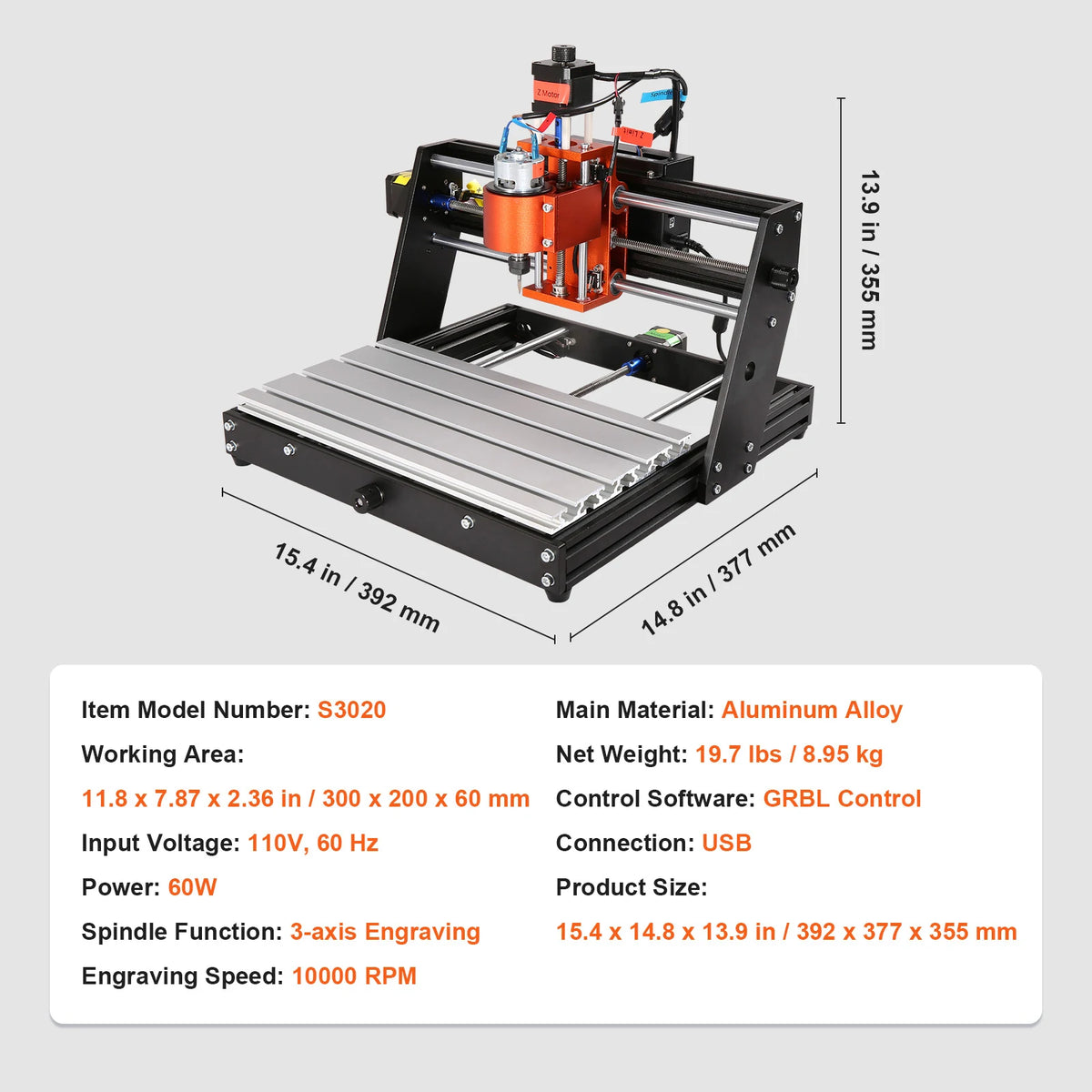 SucceBuy 3 Axis CNC Router Machine GRBL Control Wood Engraving Carving Milling Machine Kit for Wood Acrylic MDF PVC Plastic Foam