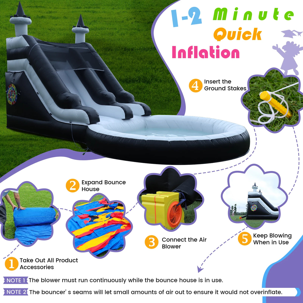 Inflatable Water Slide with Big Pool PVC Children's trampoline, children's slide, children's playground, water pool, bubble pool