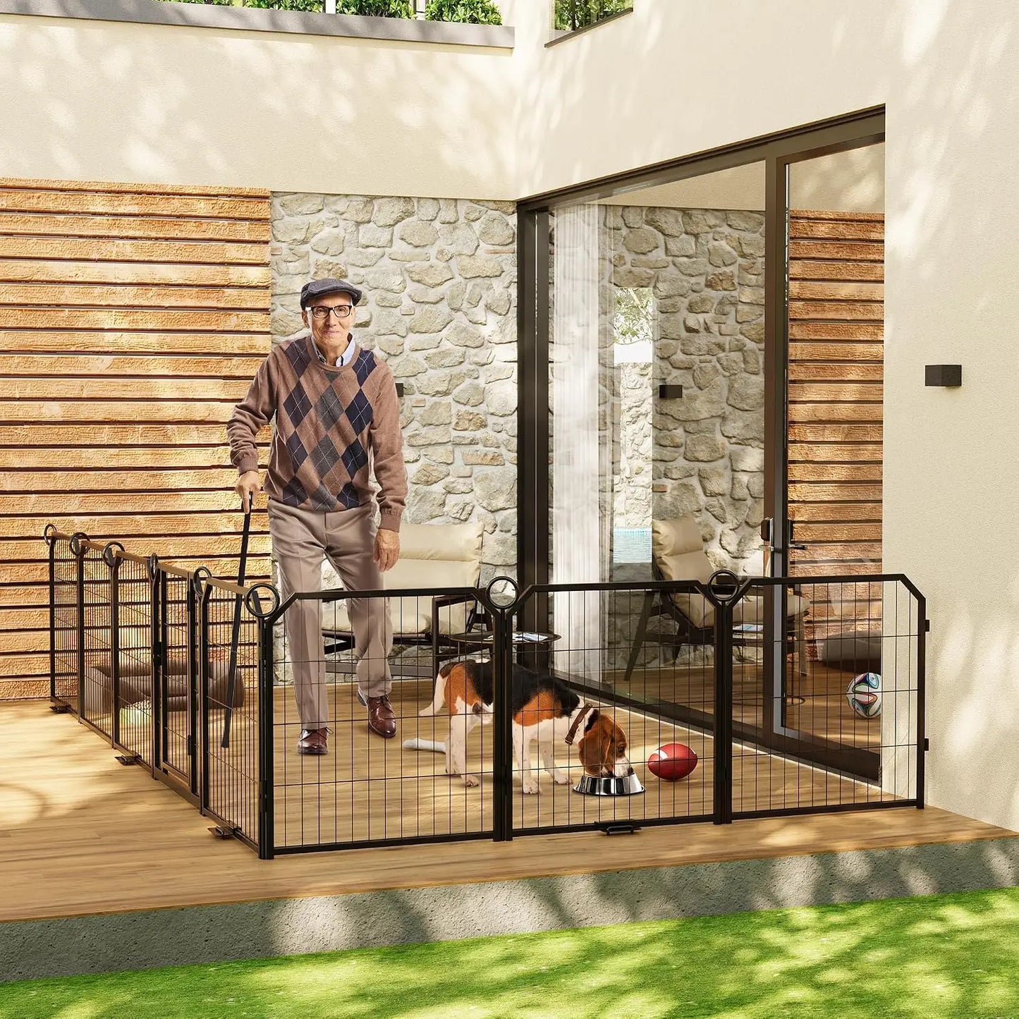 12/16/18 Panels 32/40inch Dog Playpen with DoorSelf-Locking Door & Stakes Heavy Duty Pet Fence Indoor Outdoor Pet Safety Isolation Barrier for Puppy Dog Supplies