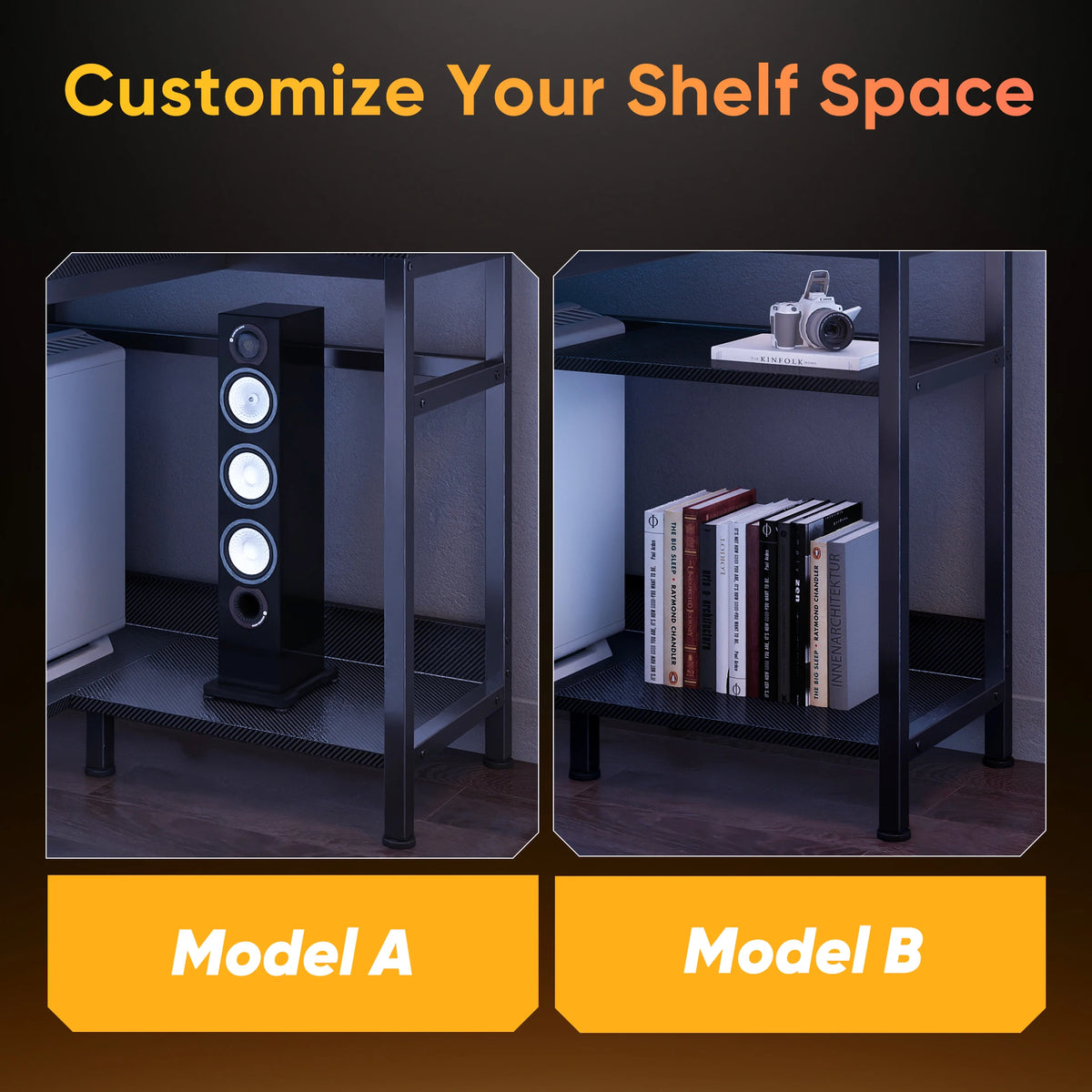 JHK 40IN to 48IN L Shaped with Storage Shelves Computer Desk Gaming Wood Table with USB Charging Ports LED Lights for Office