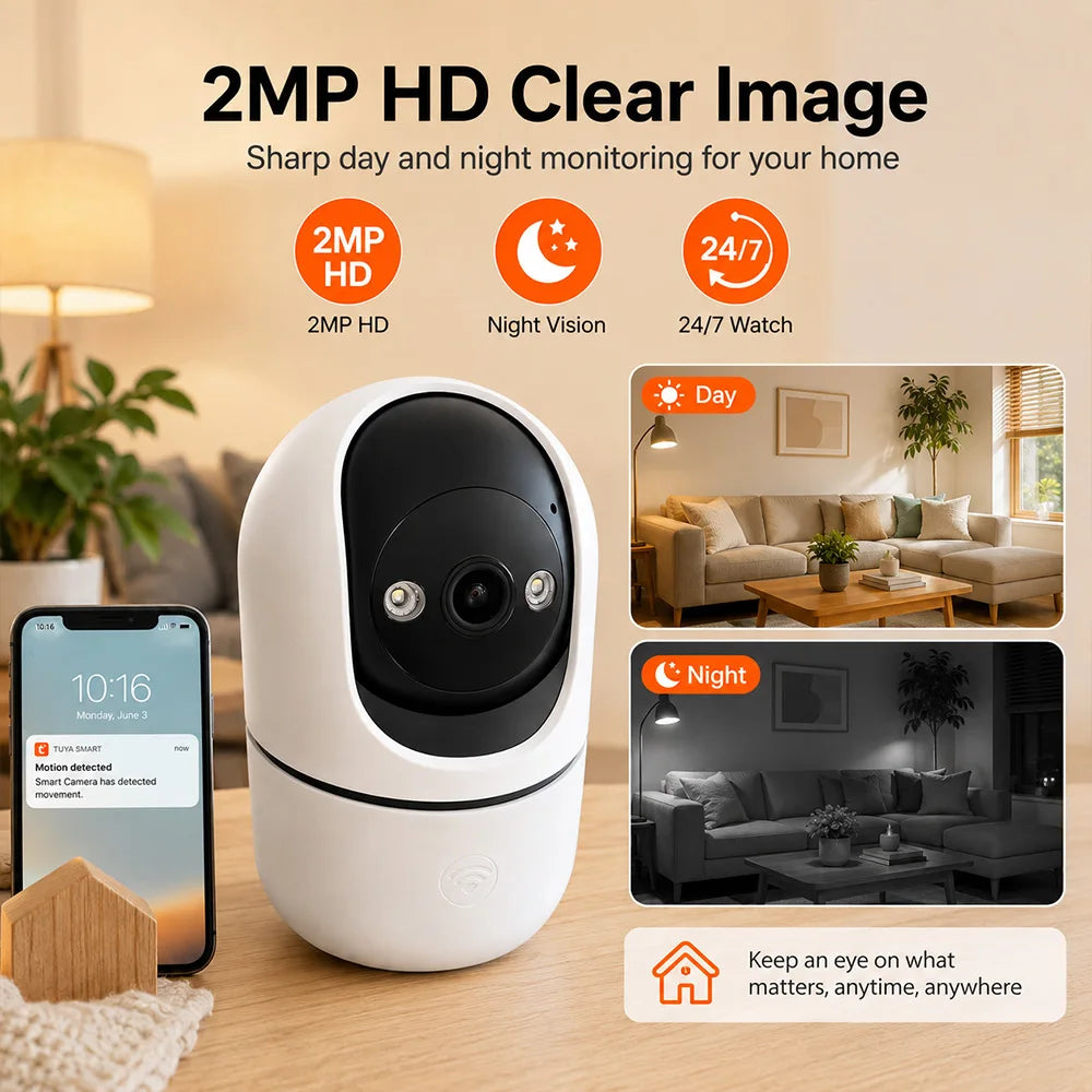 Indoor PTZ WiFi Camera 2MP HD Tuya Smart APP Home Security Camera 355 Pan Tilt Night Vision Two Way Audio Motion Alert Baby Pets