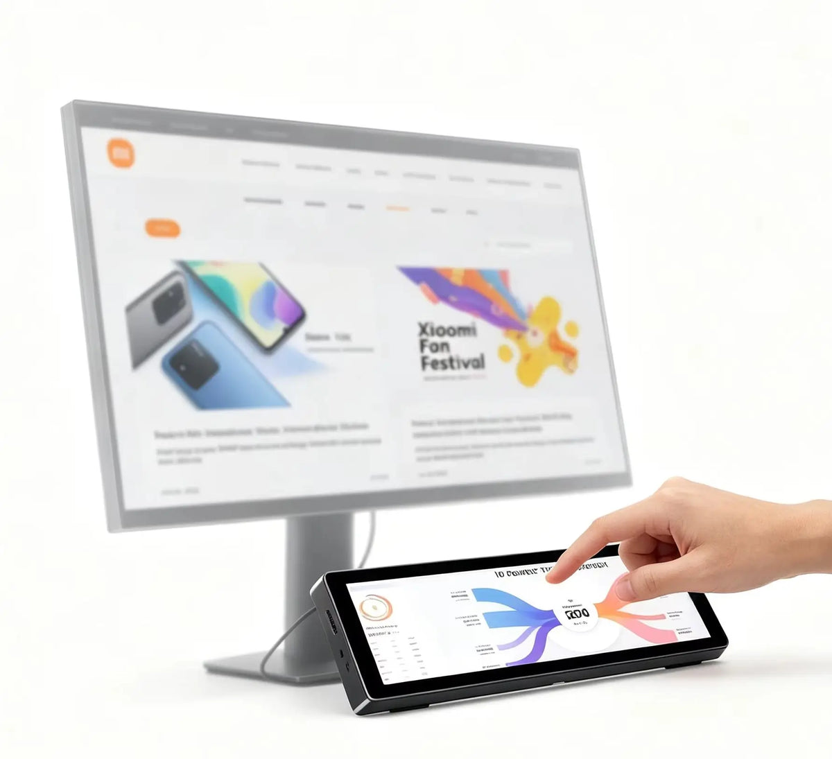 8.8-inch Chassis Secondary Screen 1920*480 Long-shaped LCD Touch Screen with Built-in Stand, AIDA64 Touch Version