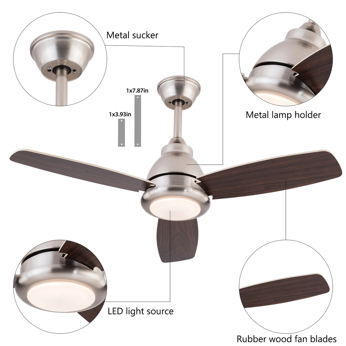 6 Speeds Ceiling Fan Light 35dB Quiet Pure Copper Motor with Remote Control 3 Color Dimmable LED Timer 1-4H Reversible Function For Bedroom Living Room Dining Room Home Office