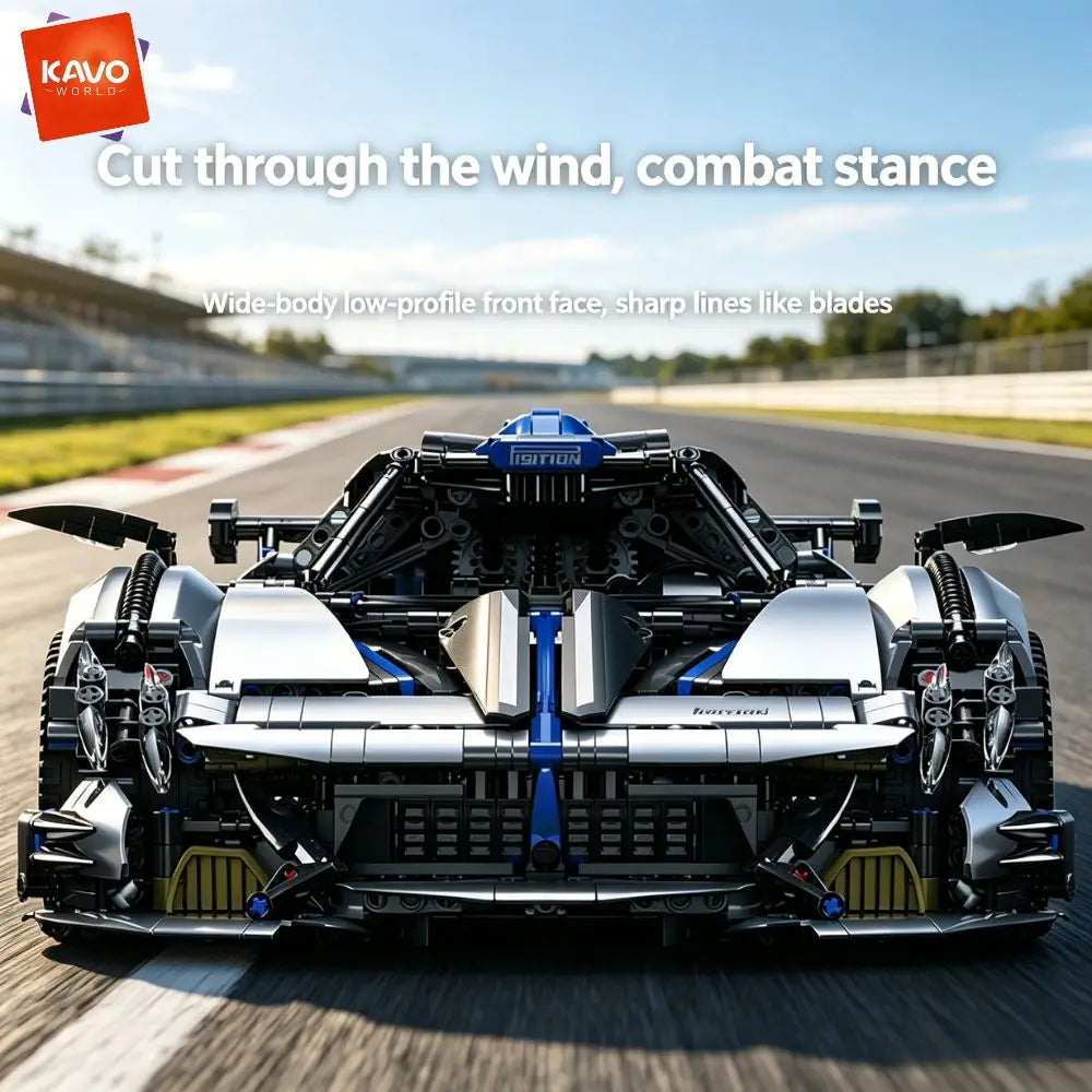 KAVOWORLD 1:8 Scale Silver-Blue Technical Super Racing Sports Car Building Blocks Set 3526pcs DIY STEM Assembly Premium ABS Racing Car Building Bricks Toy Model with Rear Linkage Engine & Track Wing, Ideal Birthday Christmas