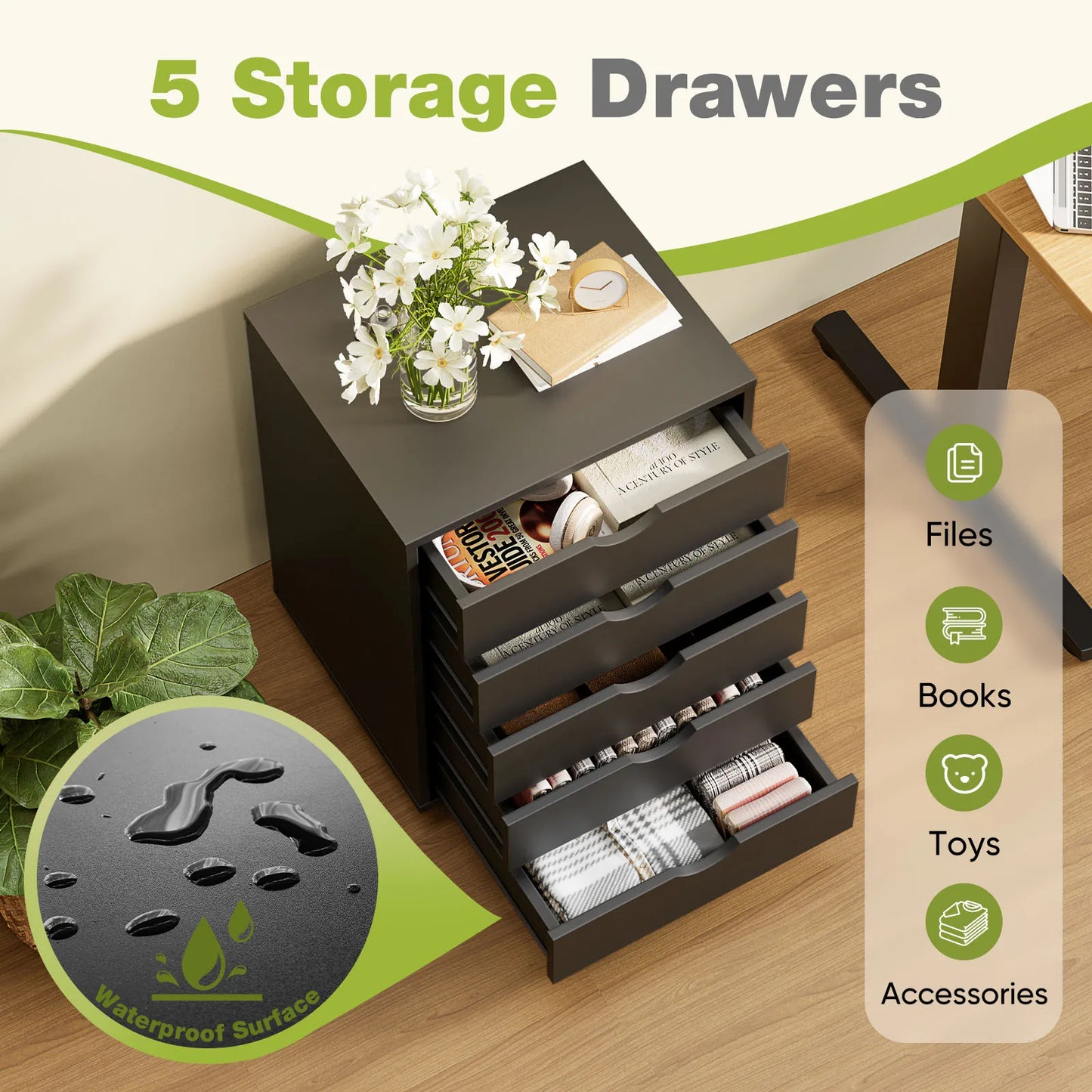 MCQ 5 Wooden Mobile Cabinet For Living Room Drawer Chest Dressers Nightstand Storage Cabinet Organizer Rolling Display Furniture