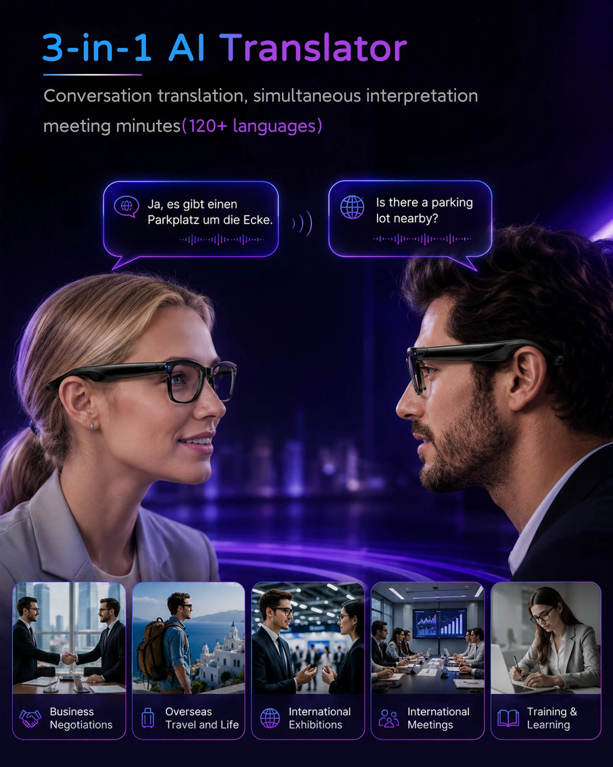 2026 Amovan Glasses with AI 4K UHD 8MP 800W Camera Replacable Lens Video Call Translation Music Waterproof  Smart Glasses