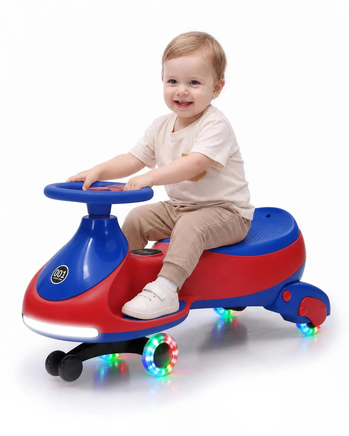 12V Electric Wiggle Car Kids With Pedal, 2 in 1 Ride On Swing Car, LED Wheels, Music, Rechargeable Battery, 2 Speeds, Indoor/Outdoor, for Boys and Girls