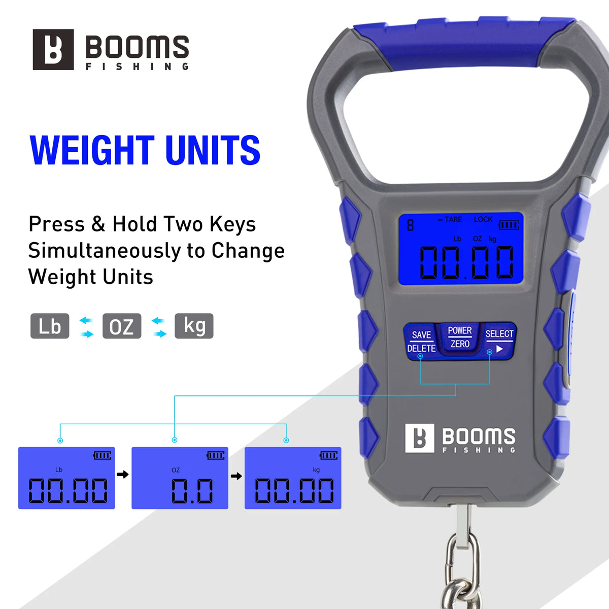Booms Fishing XW50 LCD Digital Fish Scale Potrable Waterproof Weigh Scale 65lb/30kg Luggage Scale Charging Fishing Accessories