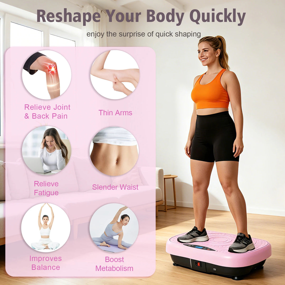 Portable Vibration Plate Exercise Machine Whole Body Workout Platform with Bluetooth Resistance Bands 5 Yoga Straps 10 Auto 200 Manual Speed Settings for Weight Loss & Shaping