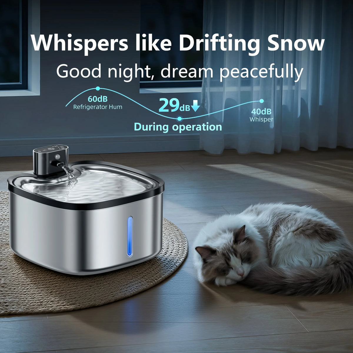 3.5L/118oz Stainless Steel Wireless Smart Cat Water Fountain, Ultra-Quiet Automatic Pet Drinking Fountain with Water Level Window and Motion Sensor, Suitable for Indoor Cats & Dogs Water Bowl Dispenser