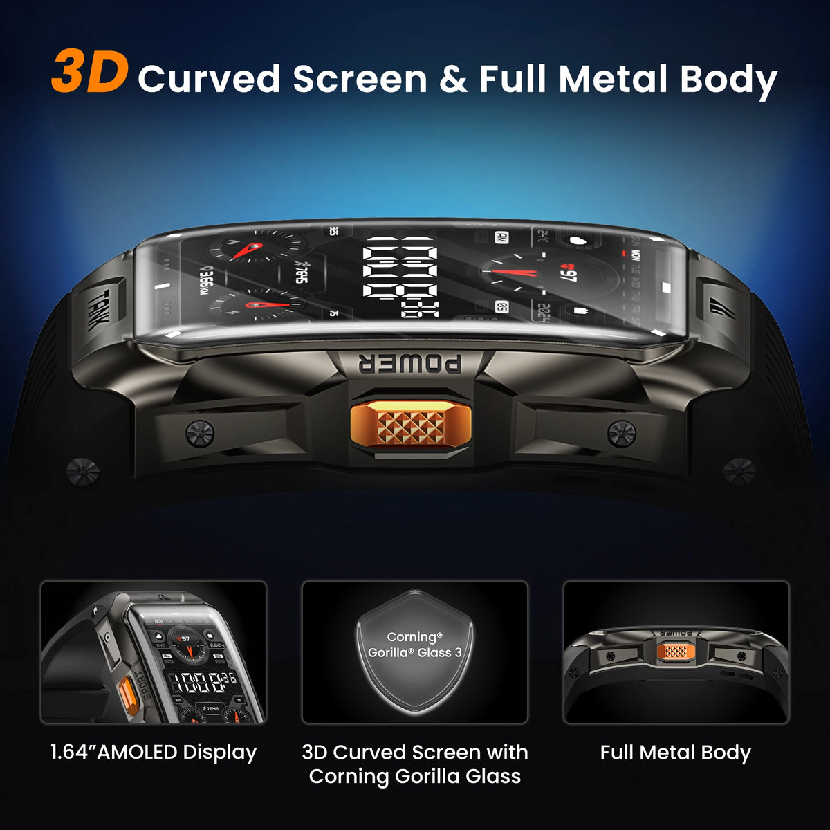 2025 KOSPET TANK X2 Rugged Smart Watch For Men 3D Curved Screen AMOLED AOD 5ATM IP69K Waterproof Bluetooth Call AI Assistant