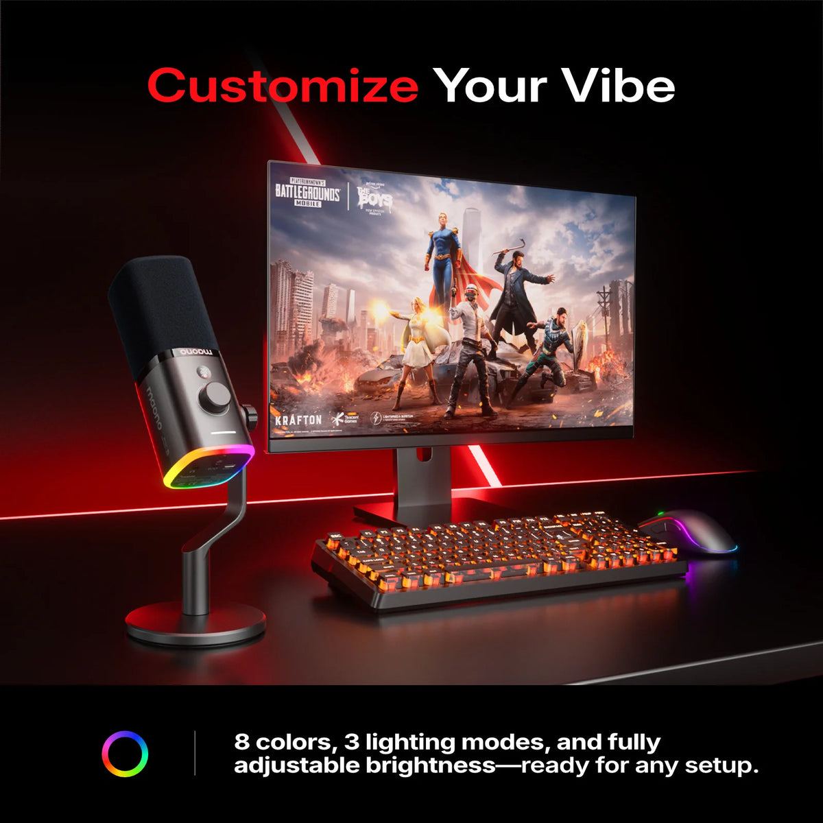 MAONO PD100W Wireless USB Dynamic Microphone Cardioid Microphone with One-Touch Mute Noise Reduction Custom RGB Light  Real-Time Monitoring Microphone for PC Gaming Live Streaming Creator Podcast