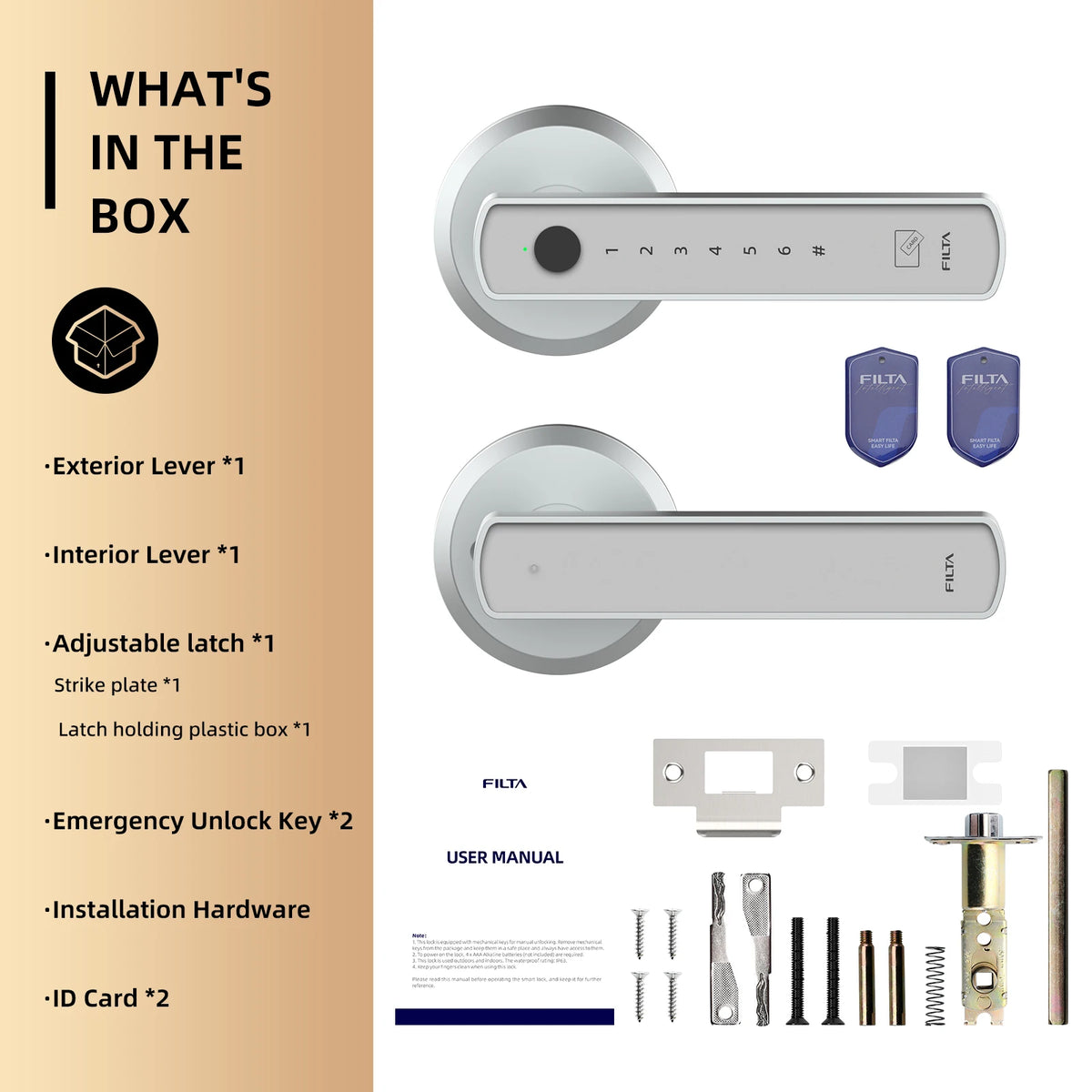Viladepot Smart Lock Fingerprint, Passcode, Card, App Control, Type-C Emergency Power, Indoor Door Lock