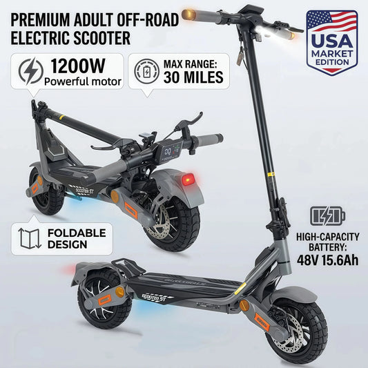 Electric Scooter for Adults 1200W Motor, 48V Lithium Battery, 35MPH Max Speed, 10" Off Road Tires, Disc Brakes, Foldable E Scooter