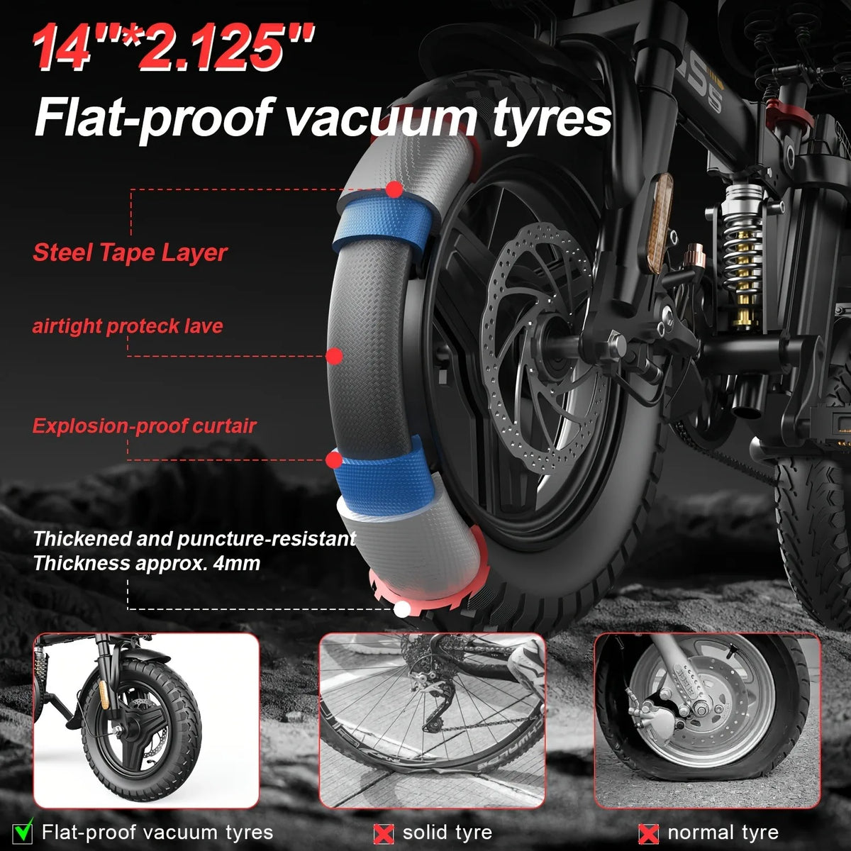UPlee GS5 500W Peak Motor Electric Bike 48V15AH Removable Battery Electric Bicycle 14Inch Folding Multiple Shock Absorbers E-Bike