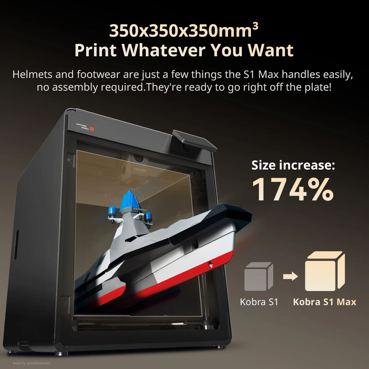 2026 New Anycubic Kobra S1 Max Multicolor 3D Printer Max 600mm/s Fast Speed with 350℃ Hotend Hardened Steel Nozzle 350×350×35