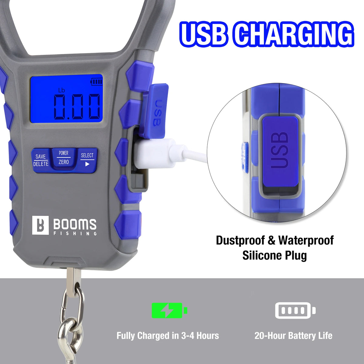 Booms Fishing XW50 LCD Digital Fish Scale Potrable Waterproof Weigh Scale 65lb/30kg Luggage Scale Charging Fishing Accessories