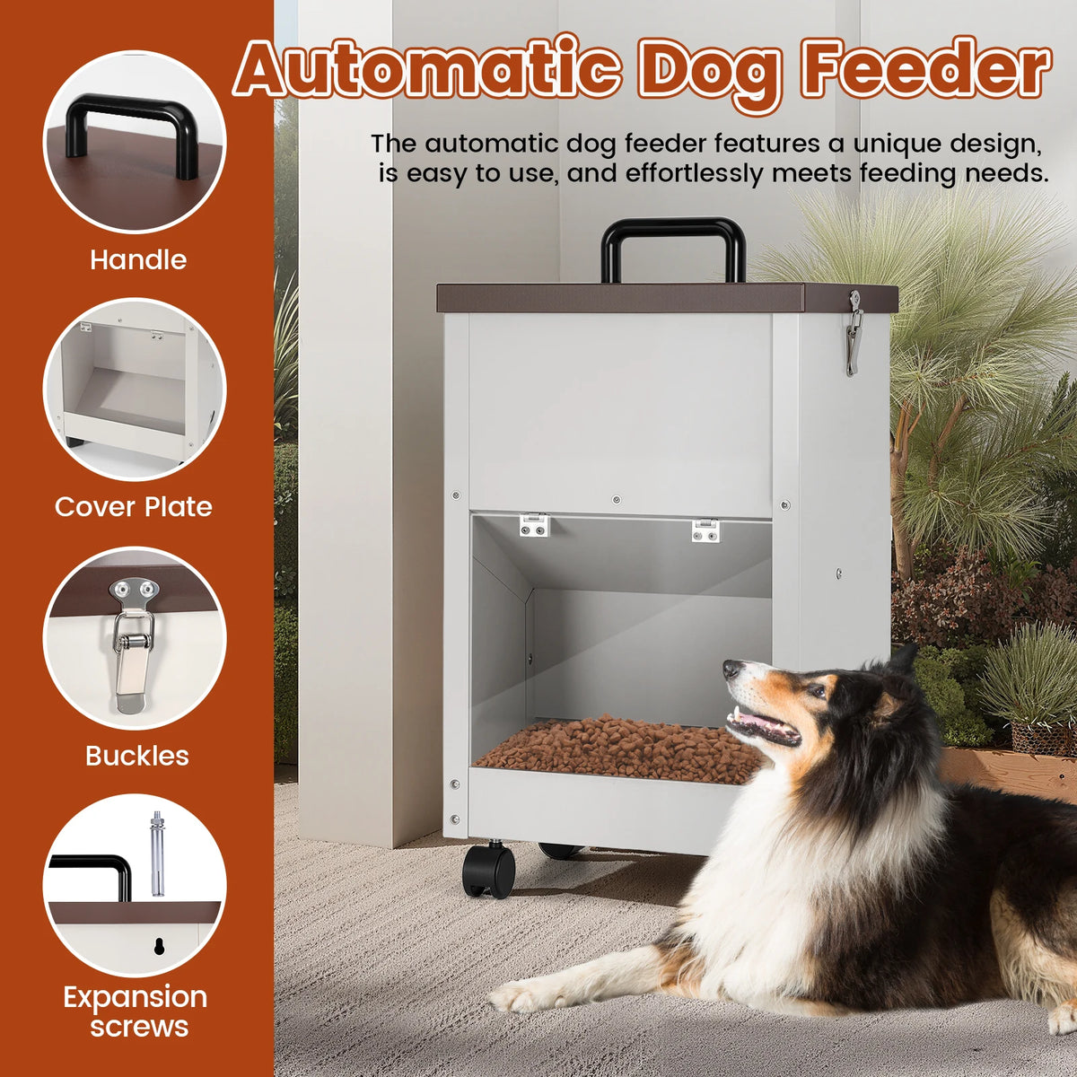 30LBS Large Capacity Automatic Pet Dog Feeding Dispenser Food Trough with Wheels