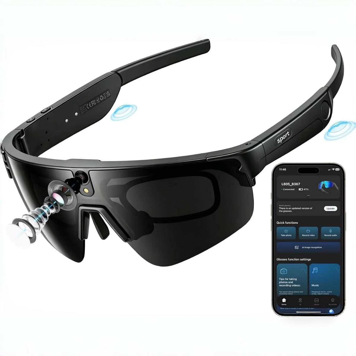2026 4K 8MP AI Smart Glasses Sport Cycling Sunglasses Camera HD Video Photo Recording Live Translation IP66 for Hiking Running