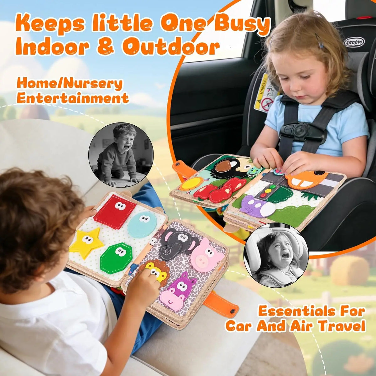 Children's baby Early Education Intelligence Learning baby Toys Felt Learning Board, Busy Board, Busy Book, Cloth Book, Including Life Skills, Alphabet, Numbers, Shapes Colors, Animals, Weather, Toddler Travel Toys, Birthday