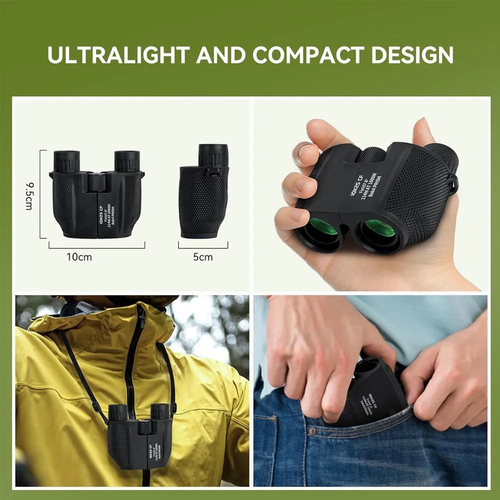 Binoculars 10X25 HD Mini Portable Telescope BAK4 FMC Coated Telescope Outdoor Bird Watching Hunting Travel Camping Ball Game