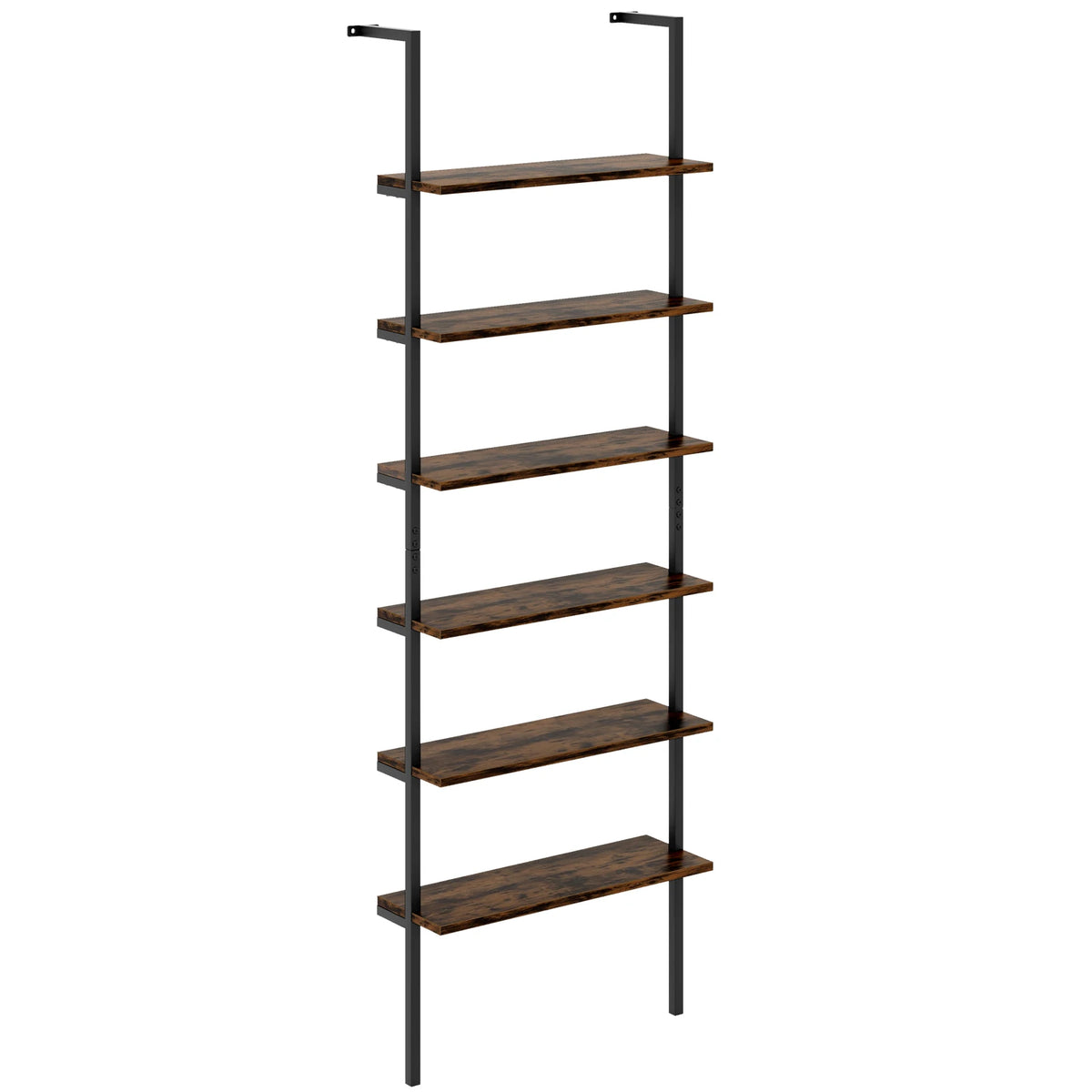 6-tier Ladder Shelf 72 Inches Industrial Wall Mounted Bookshelf Oak