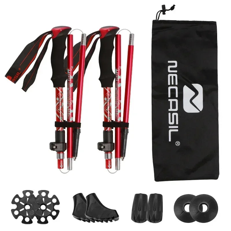 Trekking Poles 2PCS Ultralight Foldable Telescopic Nordic Walking Hiking Sticks Collapsible Outdoor Camping Trail Running Canes