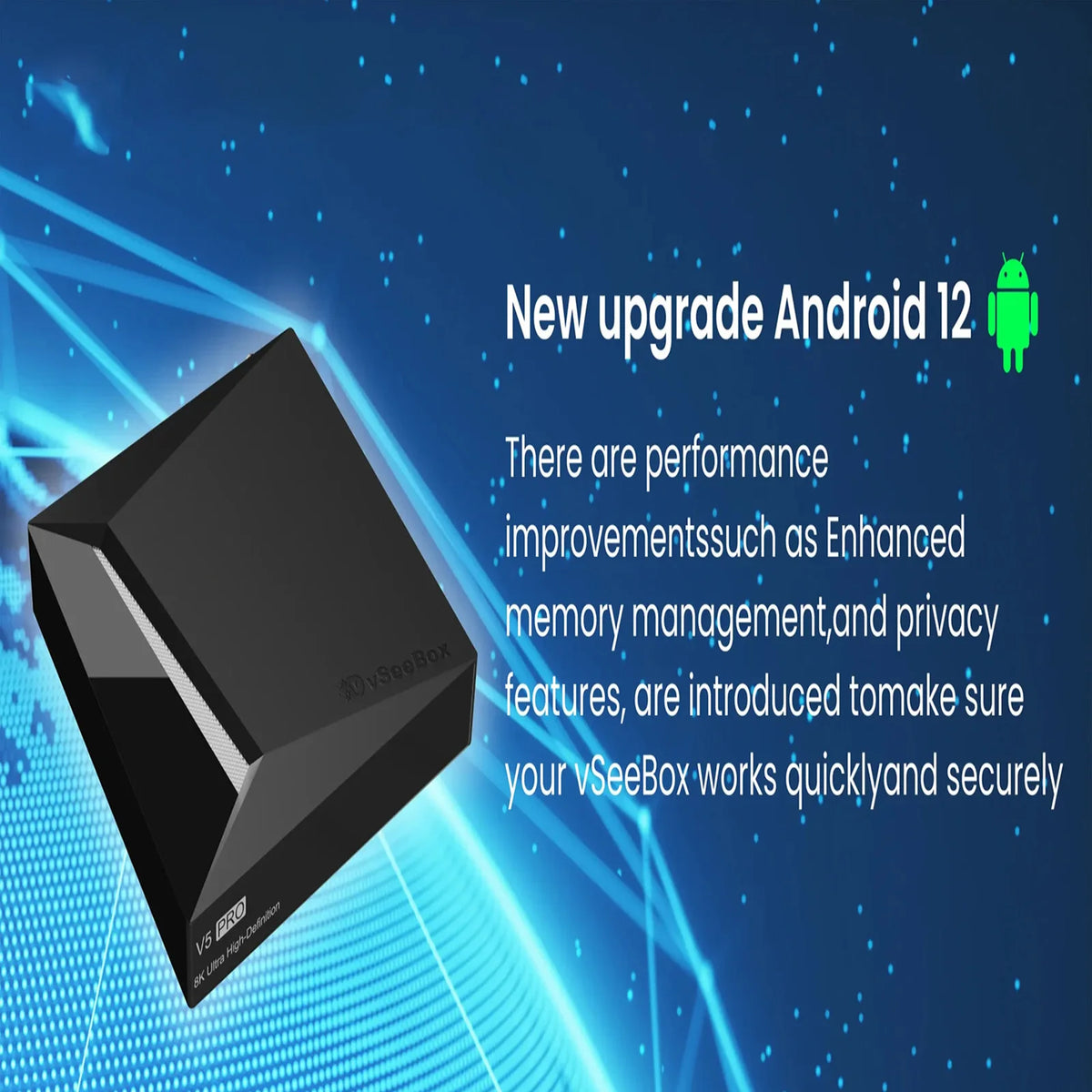 Vseebox V5 Pro Android 12.0 4K UHD Smart TV Box with 4GB RAM 32GB Storage, Dual-Band WiFi 6, Bluetooth 5.0, Voice Remote