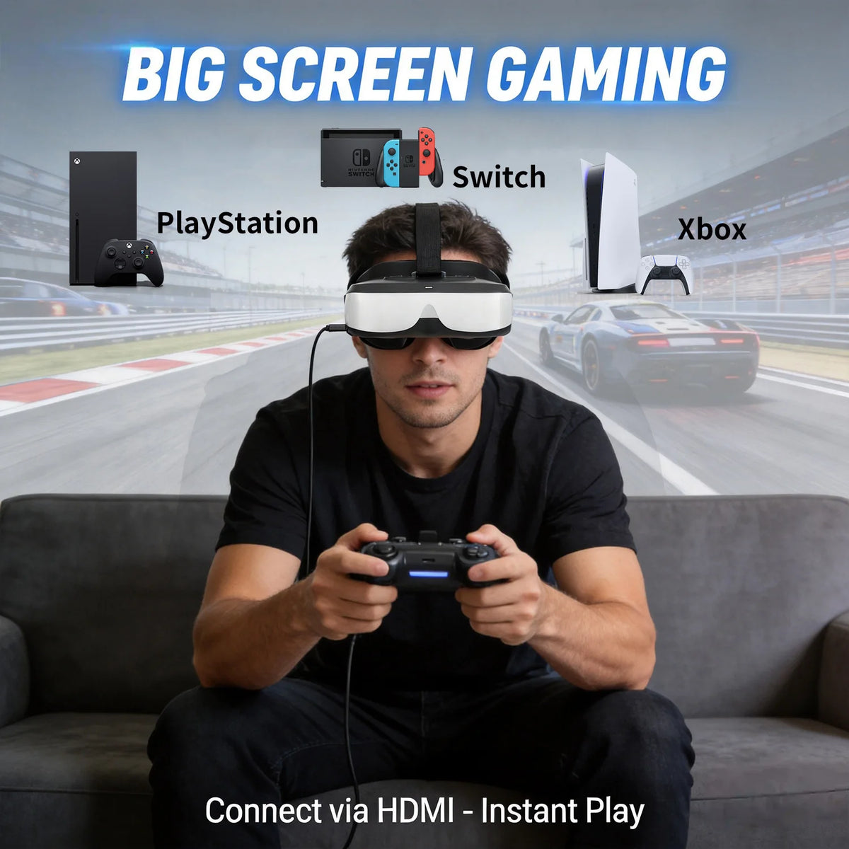 Portable Head Mounted Monitor 300 Inch 290g Ultra-Light Personal Theater 720P HDMI Wearable Display for Gaming & Movies