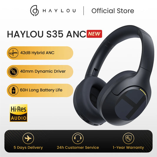 HAYLOU S35 ANC Wireless Bluetooth Headphones 42dB ANC ENC Over-ear Headphone Noise Cancellation 60H Playtime Earphones Men Women