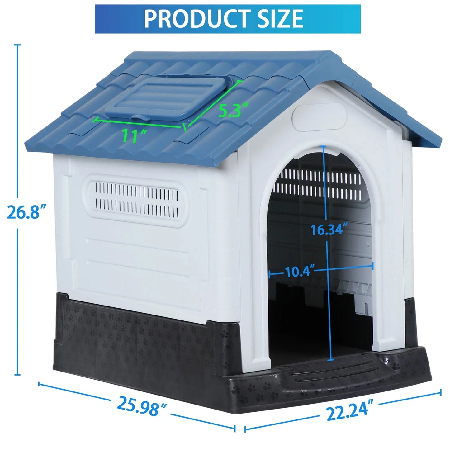 26.8'' Folding Medium Dog House Plastic with Adjustable Skylight & Elevated Base
