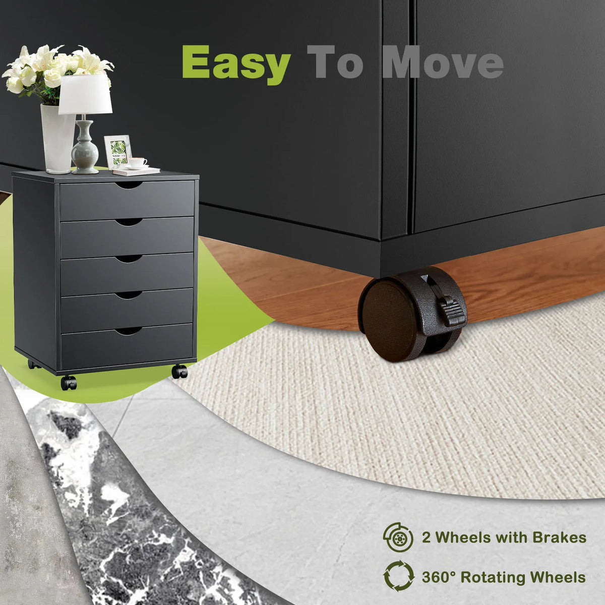 MCQ 5 Wooden Mobile Cabinet For Living Room Drawer Chest Dressers Nightstand Storage Cabinet Organizer Rolling Display Furniture