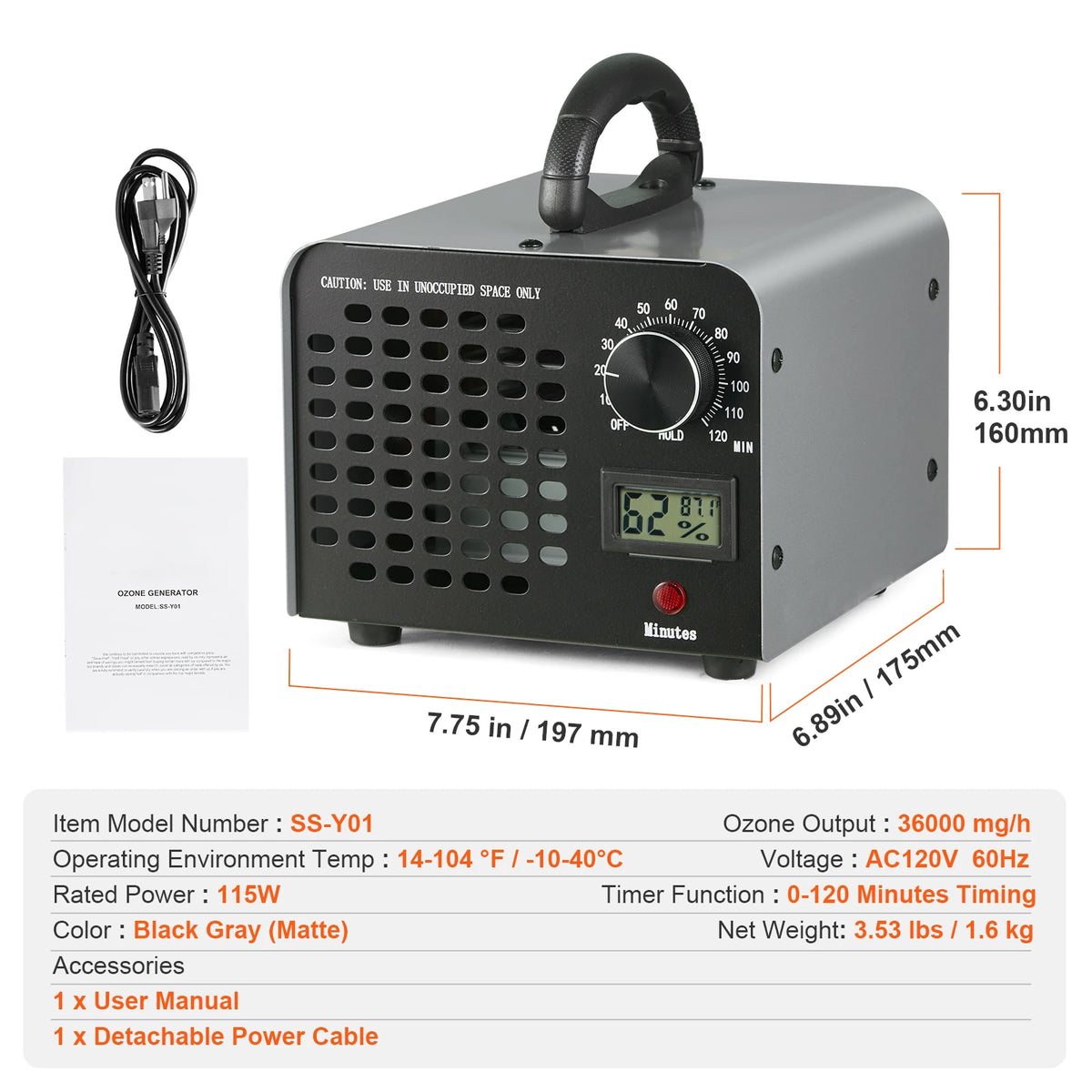 SucceBuy Ozone Generator 36000mg/h Ozone Machine Odor Remover Home Air Ionizers Deodorizer with 0-120 min Time Setting for Rooms