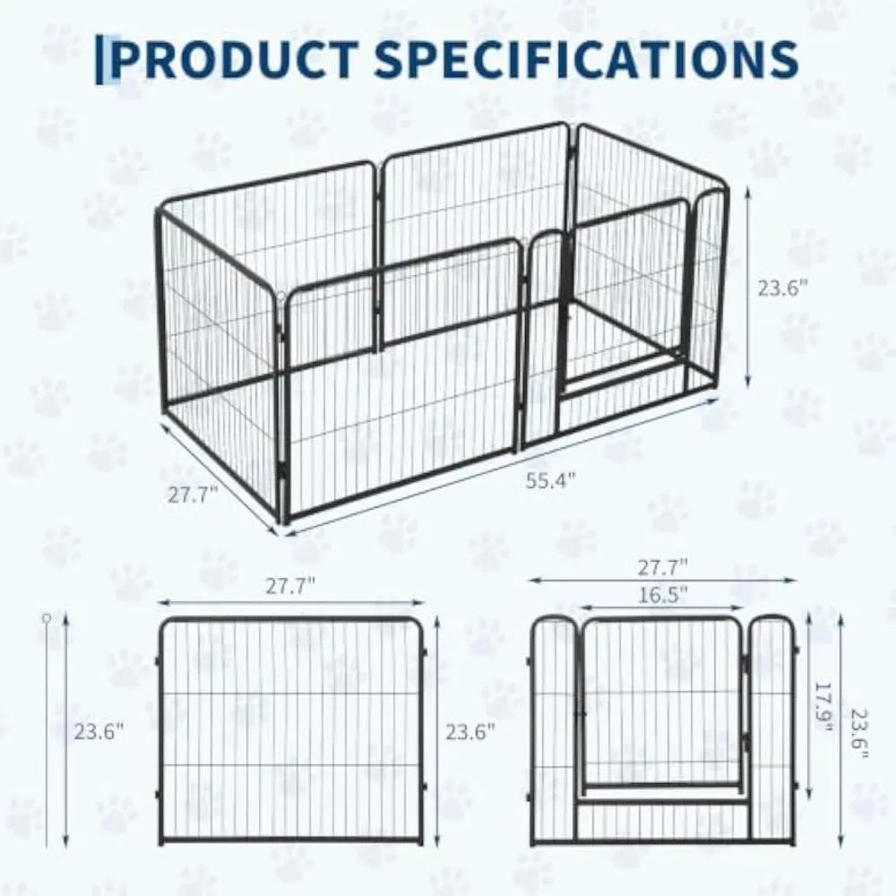 Garvee 6 Panels Dog Fence Playpen Foldable Exercise Puppy Kennel Cage Heavy Duty Exercise Fence w/Door for Dog Cat Rabbit Pet Exercise