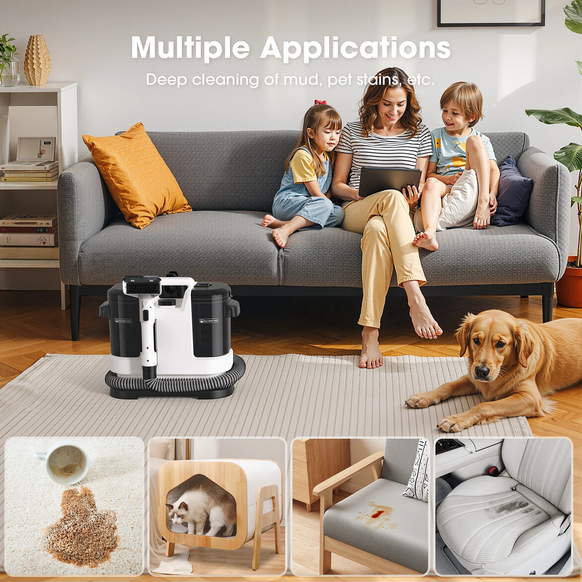 Lubluelu V6 15000Pa Powerful Suction Spot Cleaner Machine, Handheld Carpet Cleaner with Multi-Function Tools, Dual Water Tank Design, Space-saving Design, 3-Action Cleaning, for Rugs, Pets, Car Seats, Sofa, Couch