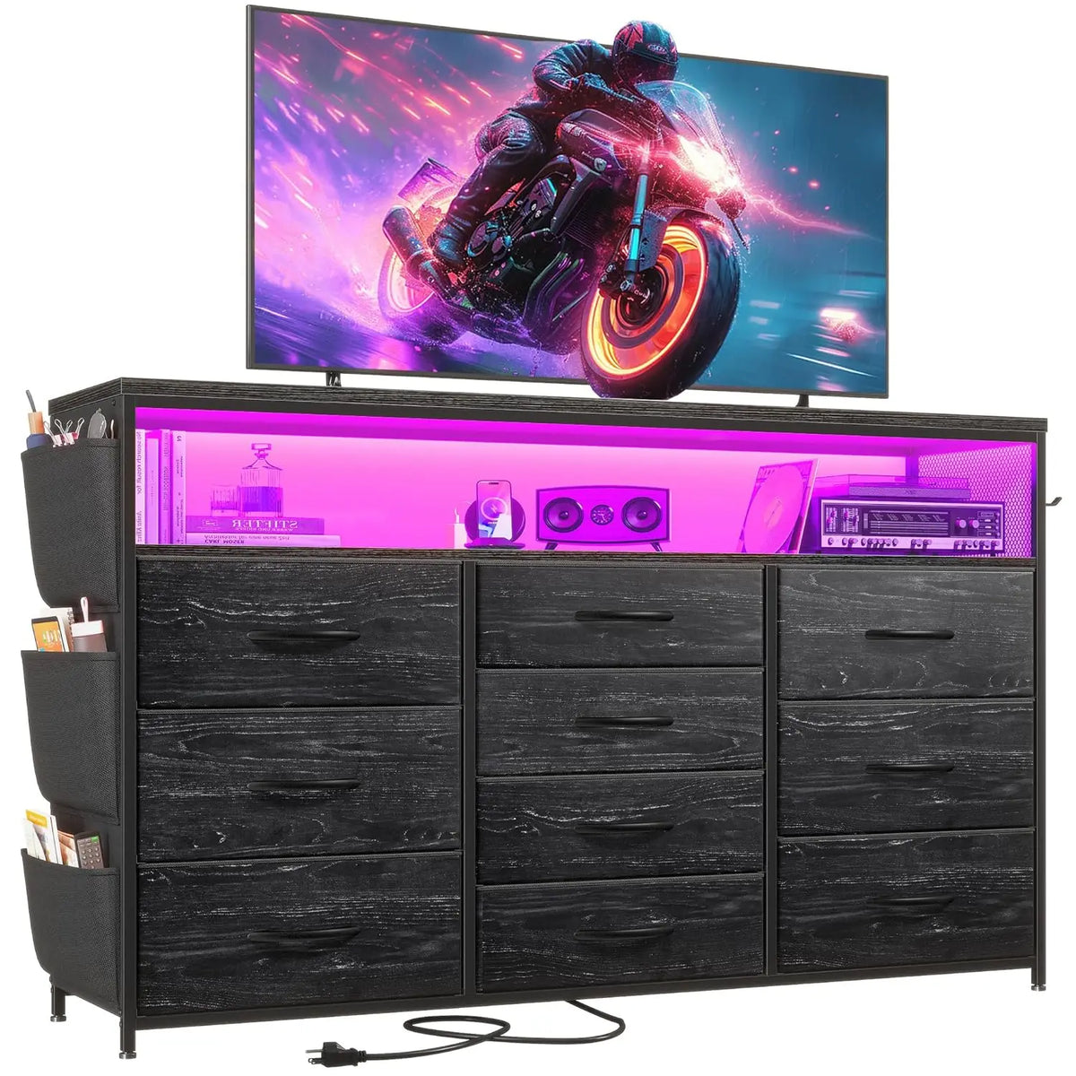 Dresser for Bedroom with 10 Drawers for 55" TV Stands for Living Room with LED Lights & Power Outlets Dressers with, Customized